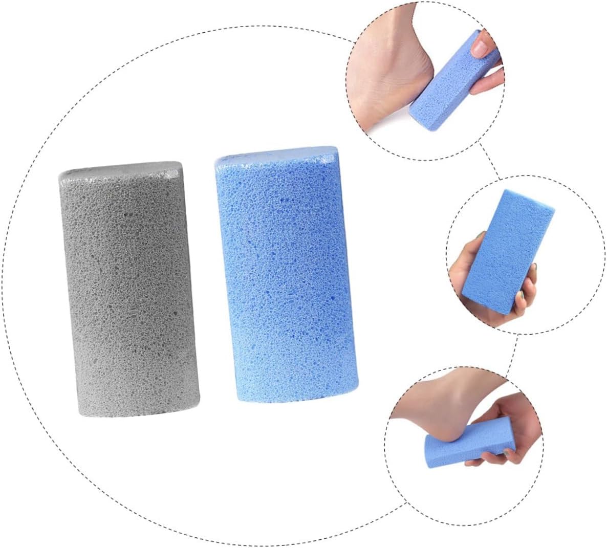 LABRIMP 2pcs Foot Pumice Stone Callus Removers Foam Glass Foot File for Dead Skin and Heel Callus Removal 13.5x6x3.5cm Blue and Gray and Heels