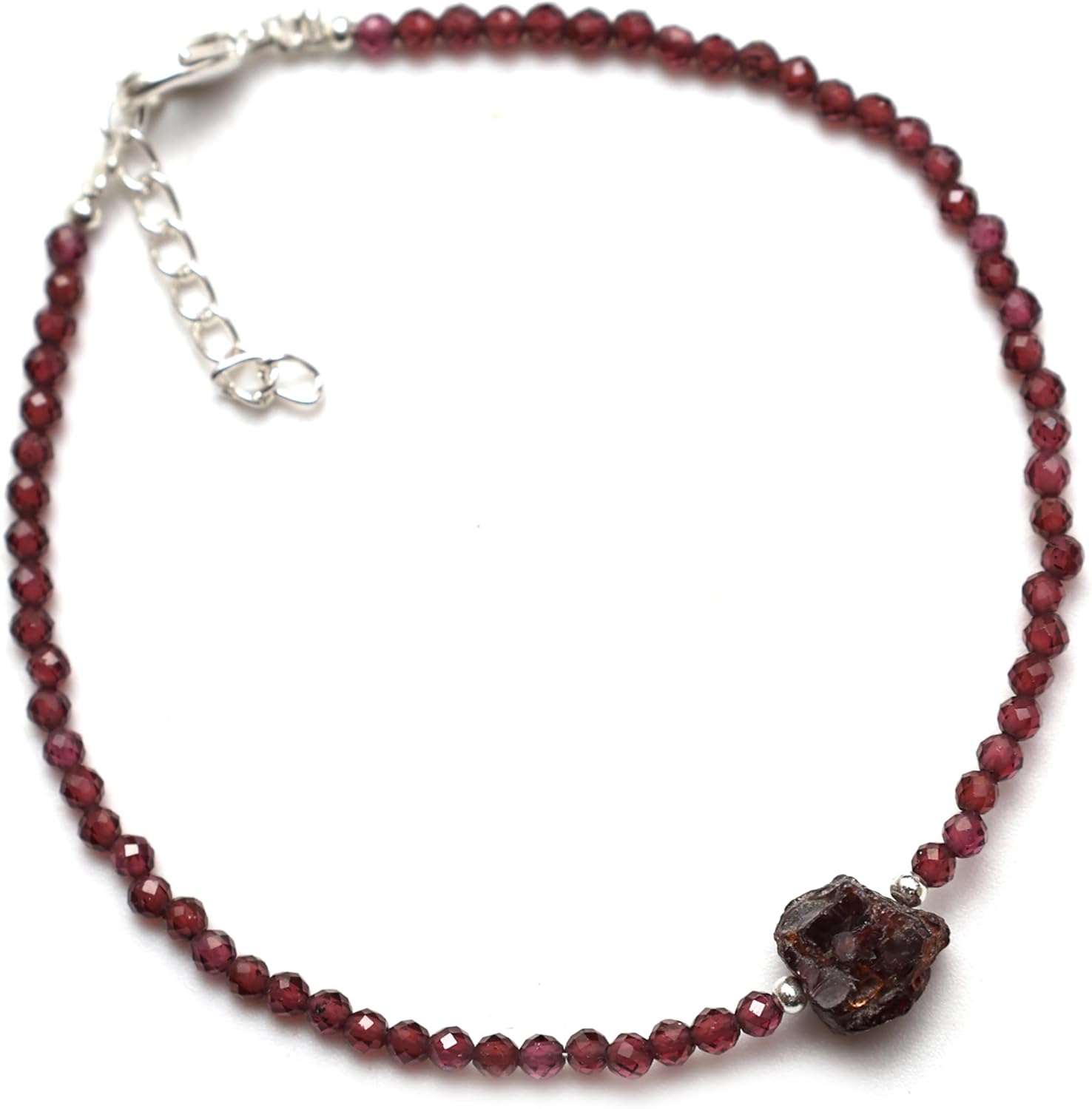 Gempires Natural Red Garnet Beads Bracelet with Raw Garnet Stone Jewelry January Birthstone Gemstone Gifts For Women Silver Plated 8 Inch Adjustable Chain - Image 3
