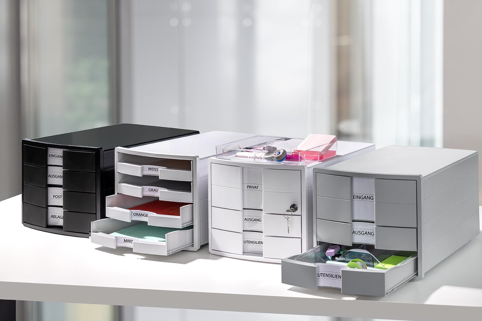 Han Impuls Drawer Box A4/C4 with 4 Closed Drawers Light Grey/Blue