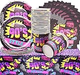 SHAMO 61 Stück 90er Party Geschirr, 90er Party Supplies, Inkl 90er Party Teller, Pappbecher, Servietten, Tischdecke, für Kindergeburtstag 90er Party Dekoration