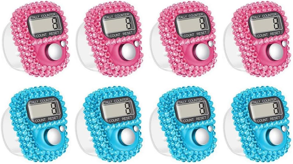 8PCS Electronic Finger Counter, Electronic Handheld Tally Counter, Digital Electronic Tasbeeh Counters, Manual Digital Clicker, for Row People, Score, Inventory, Store (Pink, Blue)