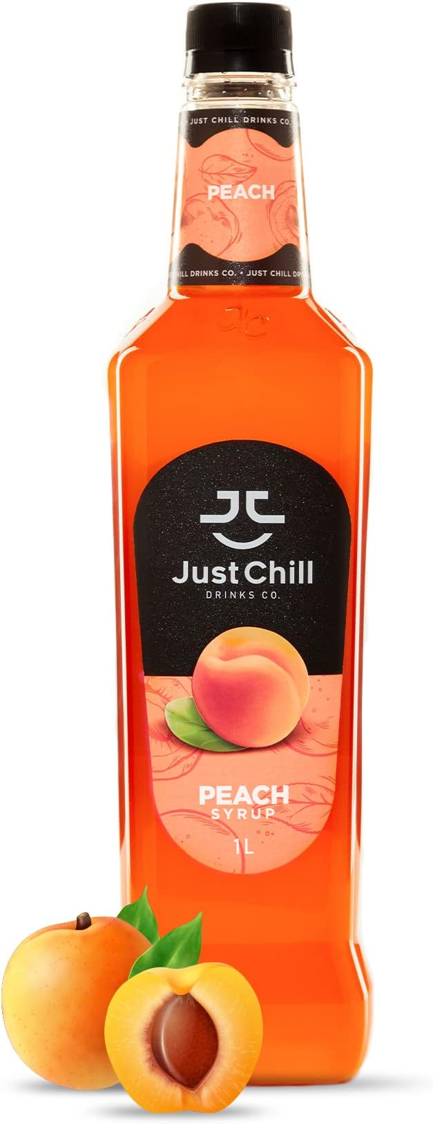 Just Chill Drinks Co. Peach Fruit Syrup, 1 Litre - Flavor of Freshly Picked Peaches - Non-GMO, Vegan, Gluten Free