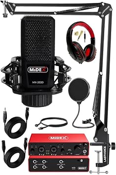 Midex Functional Package-1 Studio Equipment Microphone 4 Output Sound Card Full Set