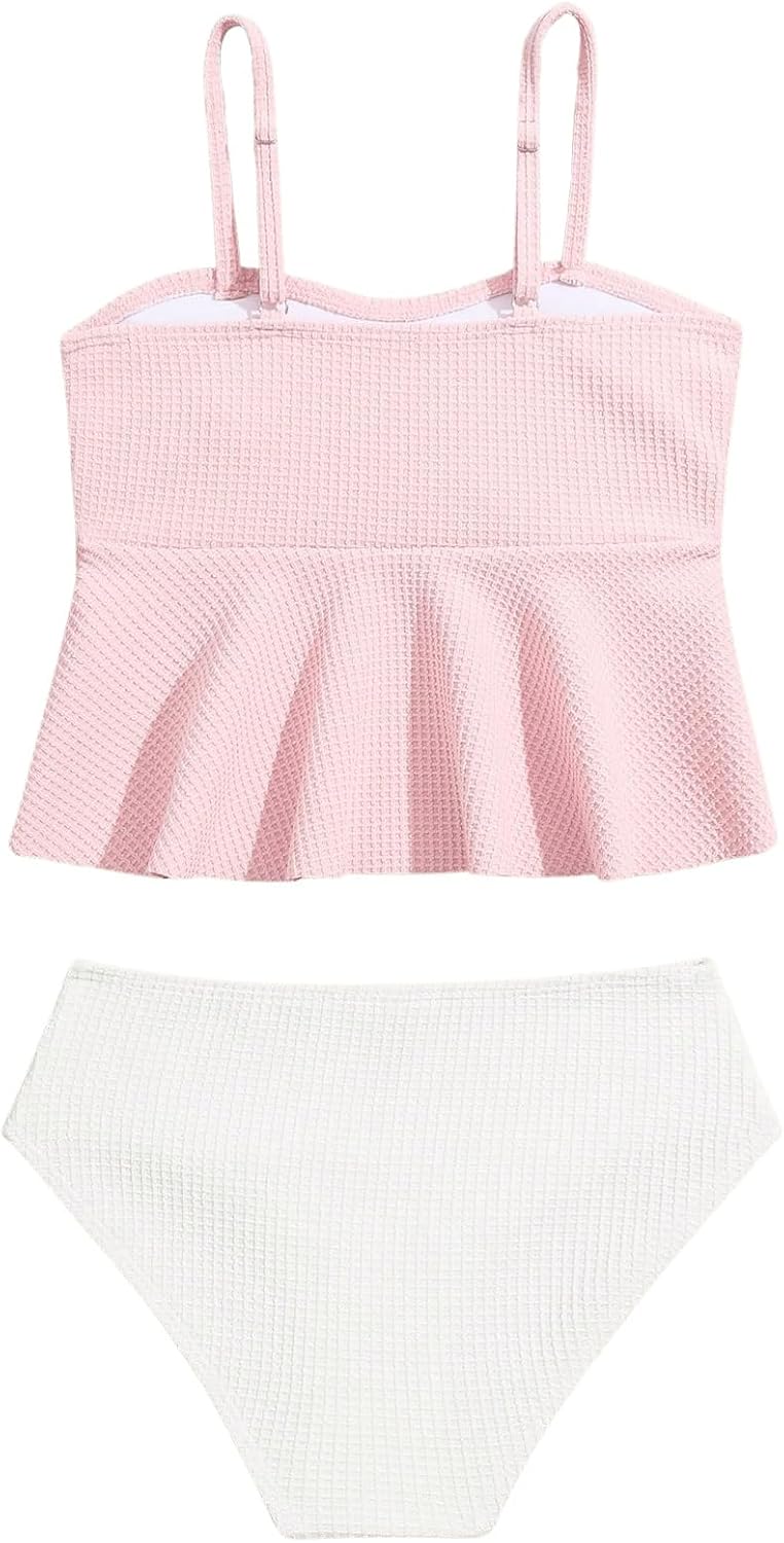 SHENHE Girl's 2 Piece High Waisted Ruffle Waffle Swimsuit Bathing Suit Bikini Sets