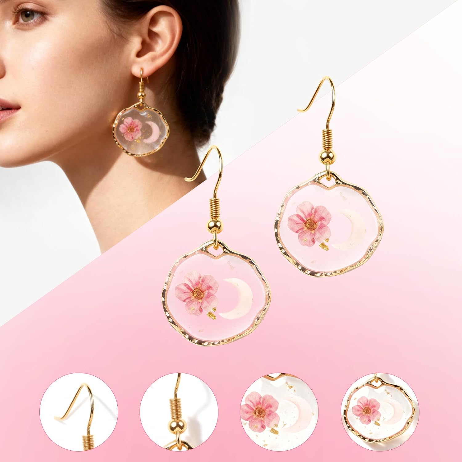 Pressed Flower Earrings for Women, Handmade Resin Forget Me Not or Red Rose Flowers Drop Dangle Earrings, Real Floral Jewelry Gift for Valentine’s Day, Mother’s Day, Birthday, Party - Image 6