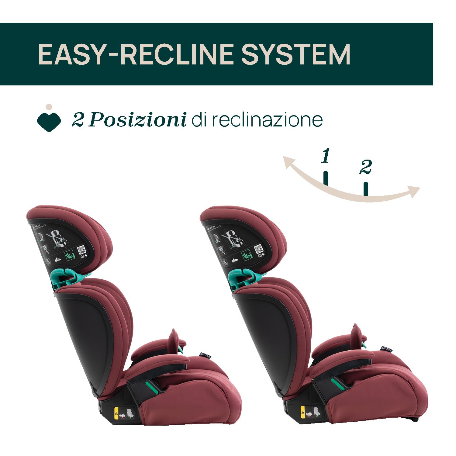 Chicco Quizy Lite i-Size, Seggiolino Auto Bambini 3-12 Anni (100-150 cm), Peso 15-36 kg, Facile da Installare, Reclinabile, Regolabile in Altezza, con Braccioli Imbottiti e Seduta Confortevole, Rosso