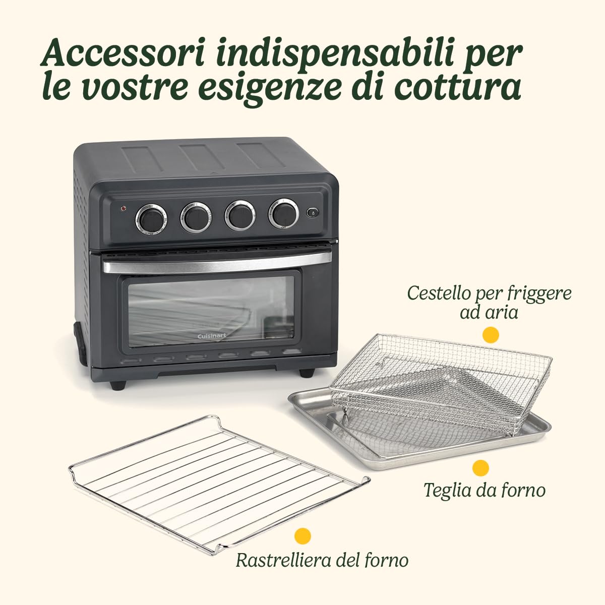 Cuisinart Air Fryer Mini Oven | 7 in 1: Air Fry, Roast, Bake, Grill, Toasties, Toast & Keep Warm | 2 livelli di cottura, 17L di capacità, spazio per un pollo intero da 1,8kg | Efficienza energetica