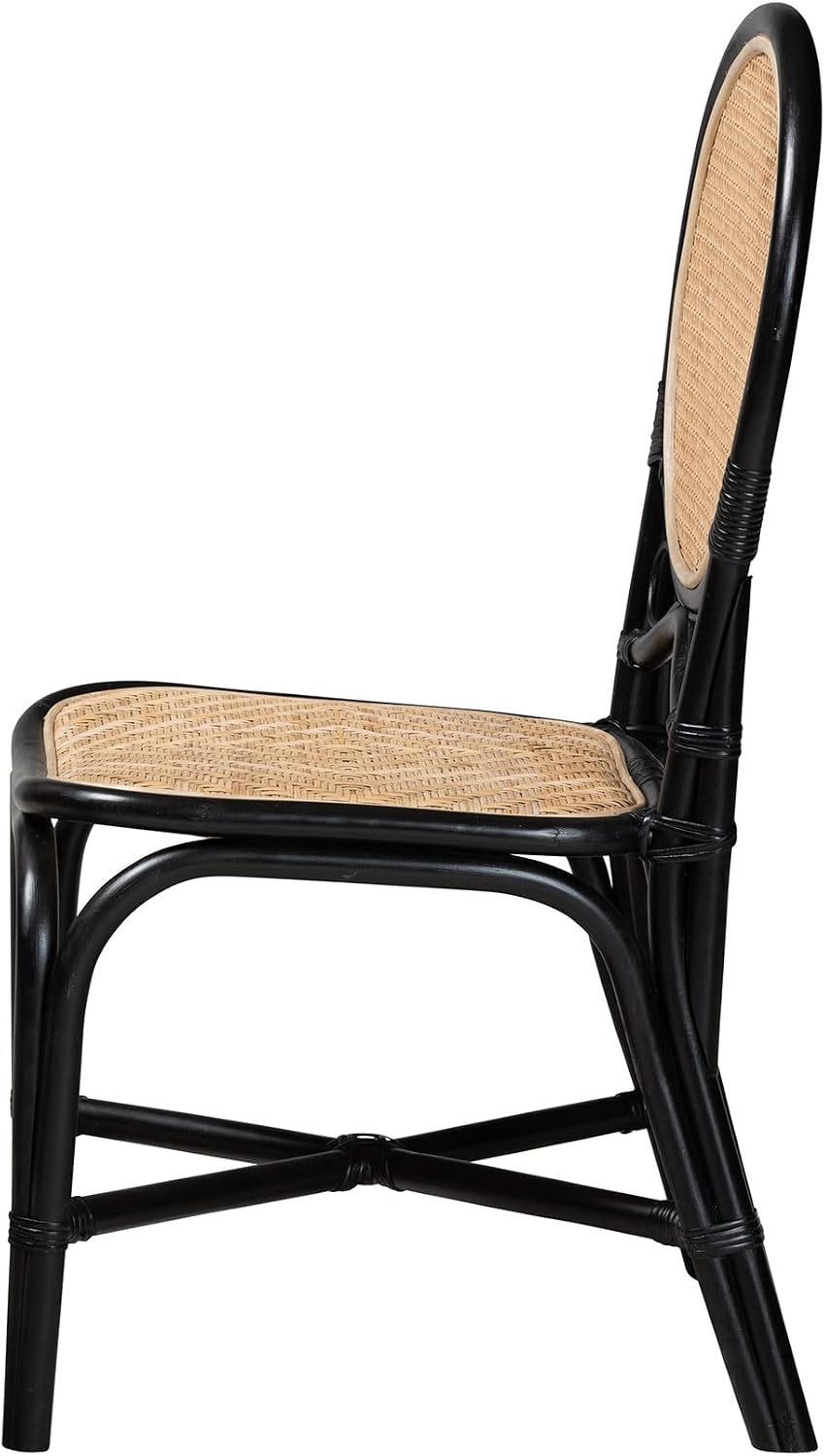 bali & pari Ayana Mid-Century Modern Two-Tone Black and Natural Rattan Dining Chair