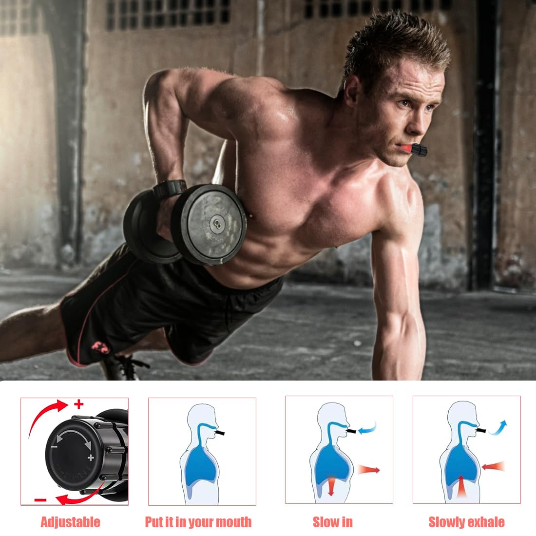 IKOPFLN Breath Trainer, Allenatore di Respirazione, Allenatore Polmonare per Esercizi Polmonari, Lung Trainer con Resistenza Regolabile, Migliora Della Qualità del Sonno (Rosso)