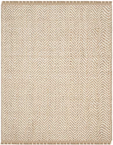 SAFAVIEH Natural Fiber Collection Area Rug - 10' x 14', Bleach & Natural, Handmade Chevron Fringe Jute, Ideal for High Traffic Areas in Living Room, Bedroom (NF458A)