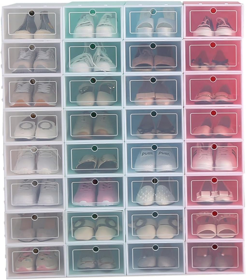 6PCS Thickened Transparent Stackable Shoe Storage Boxes Large Blue Plastic Organizer for Closet Entryway Under Bed Shoes Container