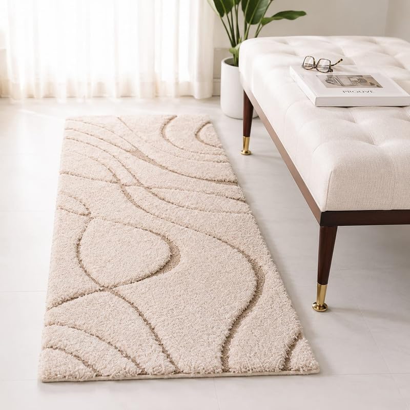 Modern Anti-Slip Shaggy Carpets with 2 inches Thickness for Living Room & Bedroom | Soft,Plush,Premium Area Rug for Sofa Area,Lobby and Hall Way(2x5 Feet Ivory & Beige)-image-38