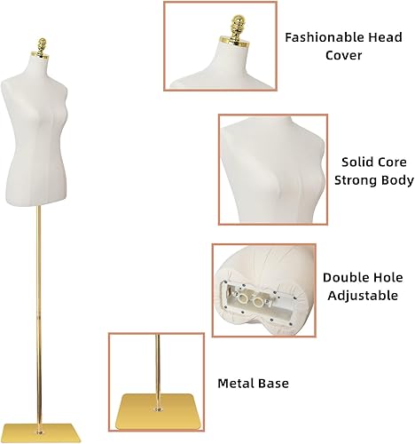 Miniatura 3 de EaseHome Torso de maniquí con forma de vestido, 43-73 pulgadas de altura ajustable para mujer, con soporte de metal y base rectangular para coser