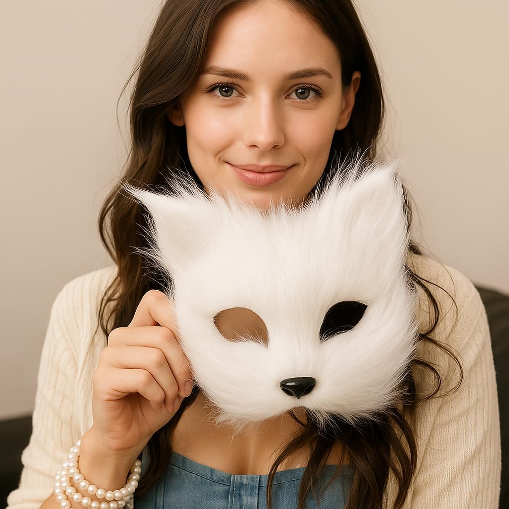 Fox Mask Wolf Fox Tail Cat Cosplay Set: Furry Mask + Paw Gloves + Tail, Ideal for Halloween & Themed Parties - Image 2