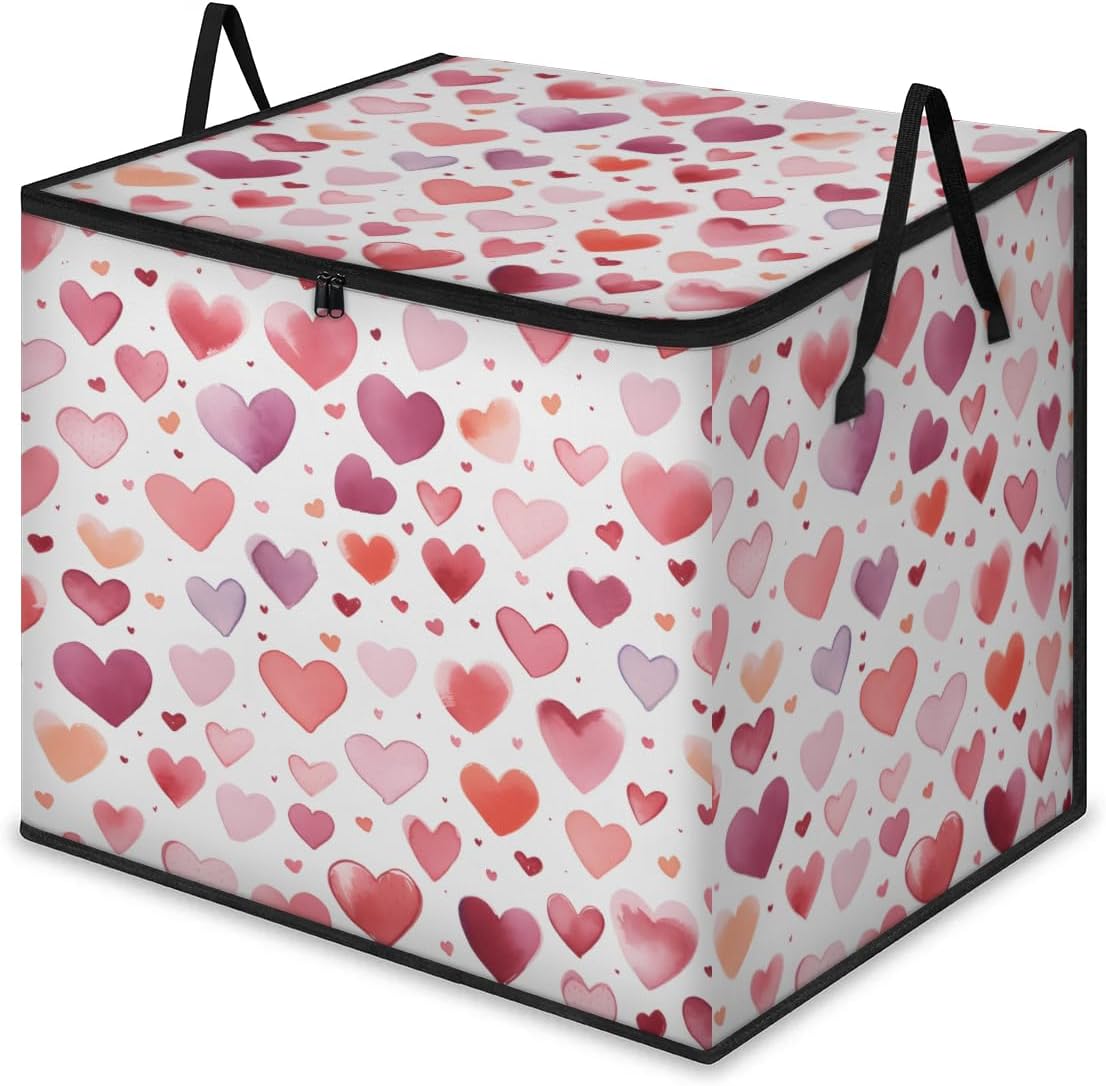 Honeybaby 214L Extra Large Comforter Storage Bag Pattern Day Valentines Storage Totes with Lids Waterproof Closet Organizer Folding Blanket Storage Bags for Clothes Bedding Pillows