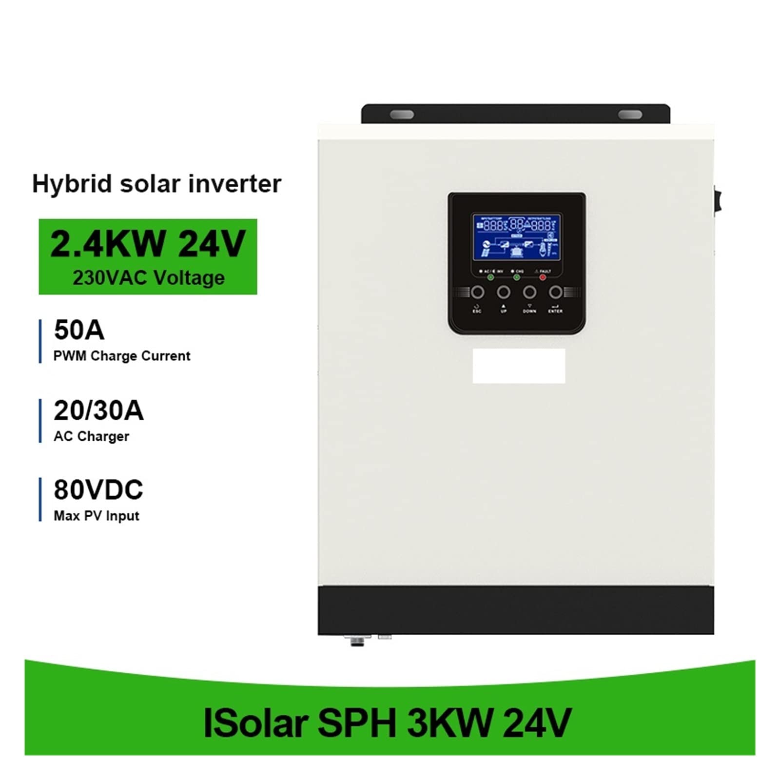 Inversor Solar de 3000 W, 2400 W, híbrido, 24 V, Entrada PV, 80 V CC, 220 V CA, Salida de Onda sinusoidal Pura integrada, Controlador de Cargador Solar 50A PWM Inversores solares