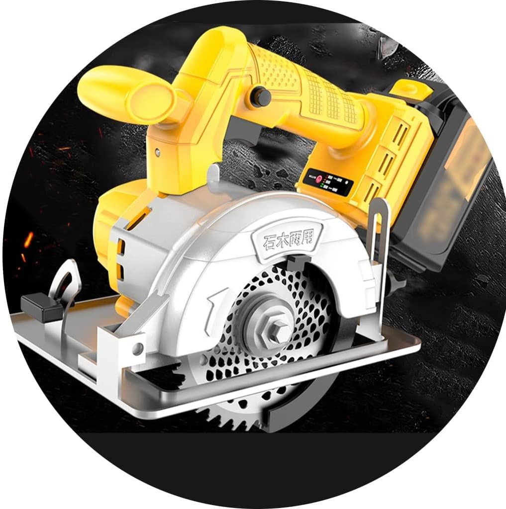 Brushless Lithium Electric Circular Saw 5 Inch Multifunctional Rechargeable Cutting Machine Woodworking Electric Lithium Battery, Saw Blade, Charger, Tape Measure, Yellow, XSCQ01
