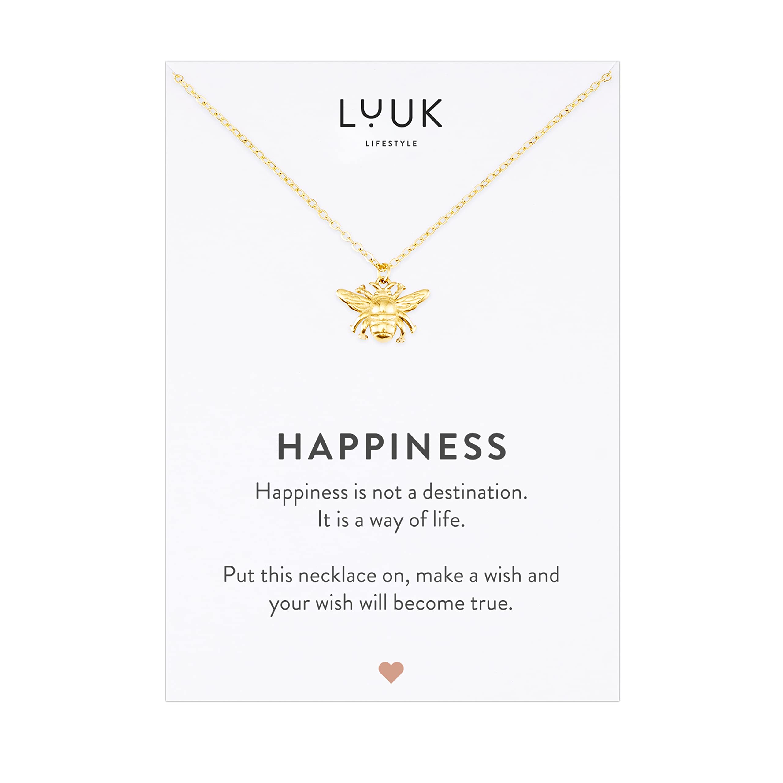 LUUK LIFESTYLE Collane con diverso Ciondolo (50 cm) in Acciaio Inossidabile e cartolina HAPPINESS, Regali per Lei, Donna, Ragazza, Moglie, Mamma, Amica, Gioielli, Argento, Oro e Oro rosa