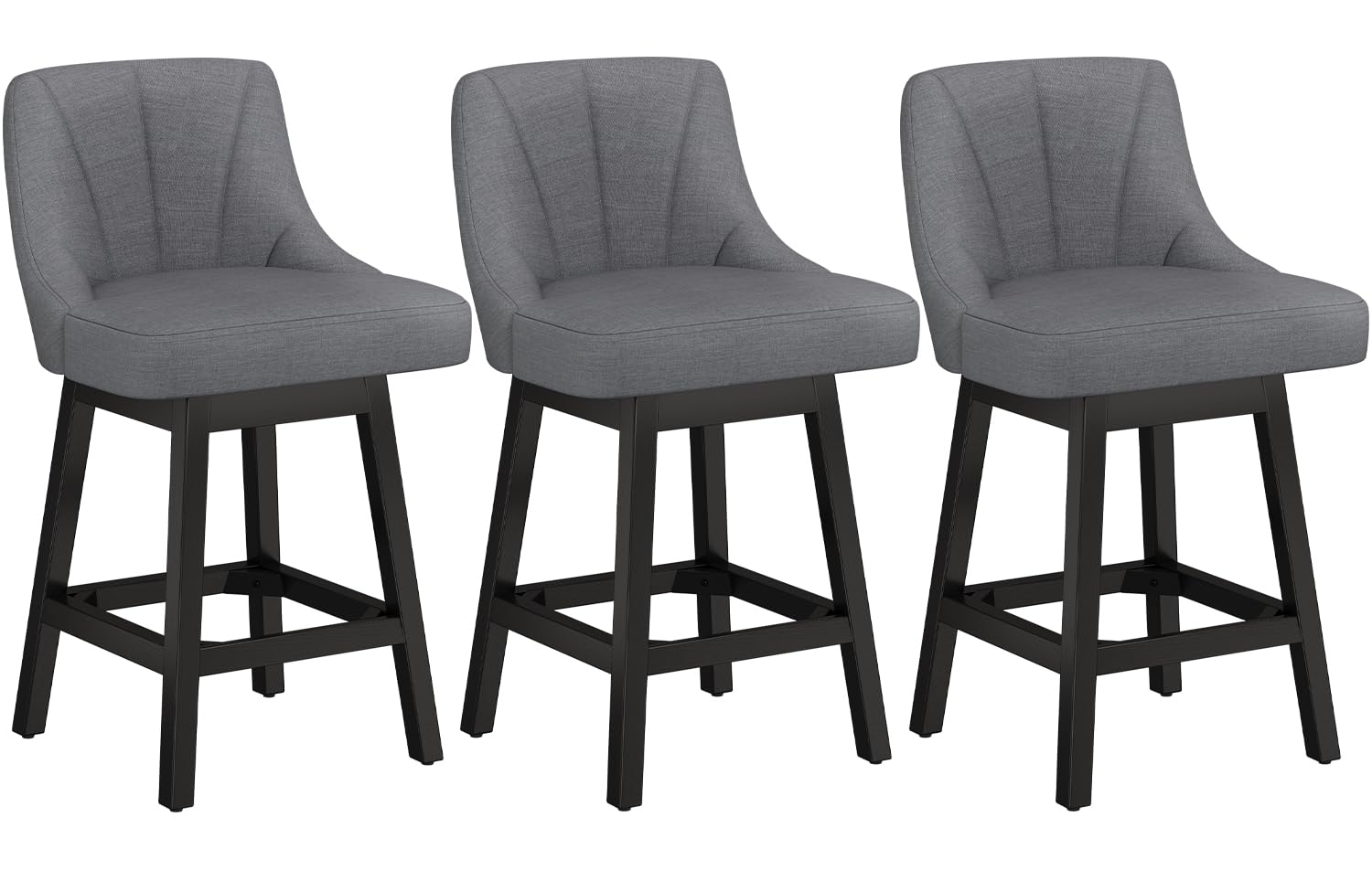 YaFiti Swivel Bar Stools with Backs, 26" Counter Height Bar Stools Set of 3, Linen Fabric Extra Upholstered Counter Barstools with Square Solid Wood