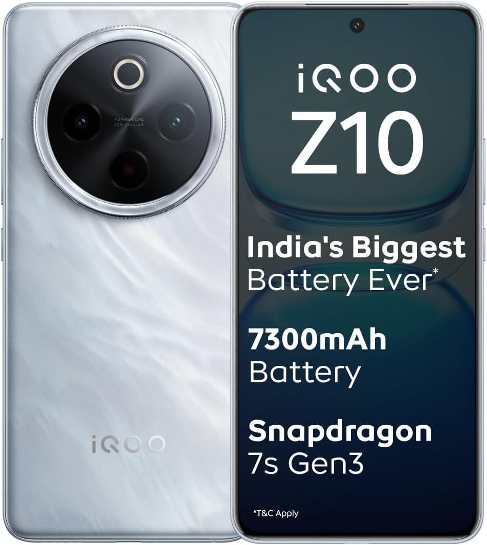 Z10 5G (Glacier Silver, 8GB RAM, 256GB Storage) | India's Biggest Ever 7300 mAh Battery | Snapdragon 7s Gen 3 Processor | Brightest Quad Curved AMOLED Display in the Segment