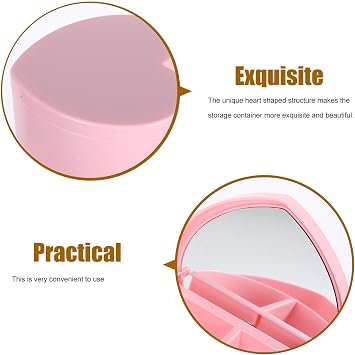 Jewelry Box with Mirror Double Layer Heart Shaped for Women | Pink PP Plastic, Flip-top Lid with Four Compartments, Vanity Table and Desk Organization for Rings and Necklaces