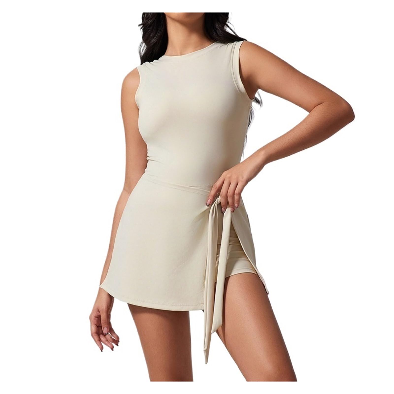 Vestito Da Tennis Da Donna Abito Da Tennis Da Donna Con Pantaloncini Incorporati Abito Sportivo Da Donna Senza Maniche Con Scollo A Barchetta, Abito Da Allenamento Attivo Per Sport, Tennis, Golf, Base