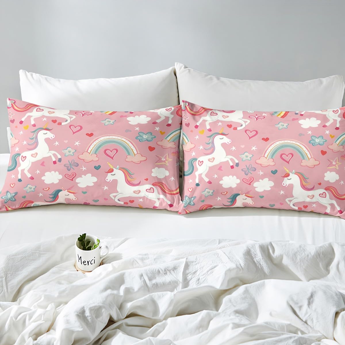 Loussiesd Unicorn Bedding Duvet Cover Set King Size Flower Bedding Set for Kids Boys Girls Decor Rainbow Butterfly Comforter Cover Set Unicorn Glitter Pink Purple Bedspread Cover - Image 4