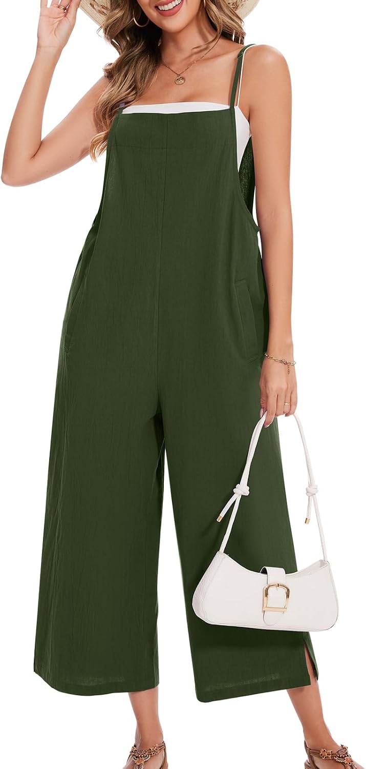 Women Casual Long Bib Pants Overalls Jumpsuits Loose Wide Leg Baggy Rompers Pants with Pockets