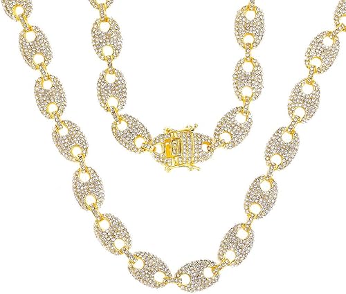 Miniatura 2 de Cadena de eslabones cubanos de oro marinero para hombre, collares de cadena de eslabones cubanos de grano de café con diamantes de plata, cadenas de