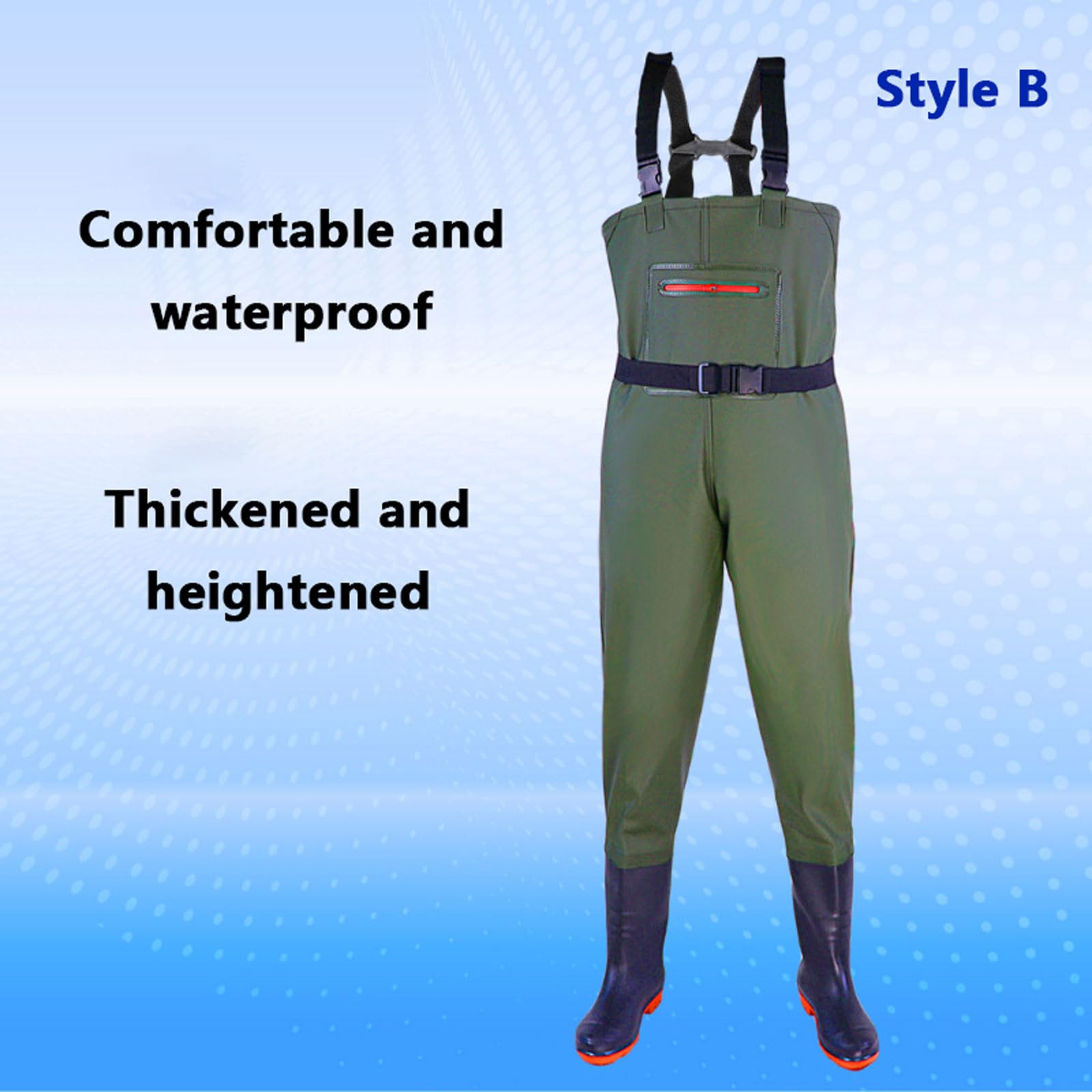 Vadeadores de Pesca con botas de goma para Hombres,Vadeadores de pecho Transpirables con bolsillo en el pecho,correa ajustable rodillas reforzadas,ideales para pesca y actividades al aire libre