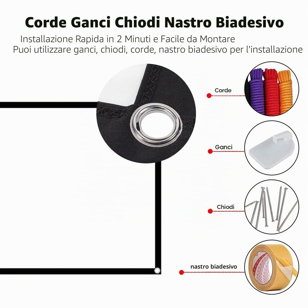 T opiky Schermo di proiezione portatile da 60 a 150 pollici, tenda di proiezione HD pieghevole 16: 9 in poliestere senza pieghe con angolo di visione visivo per film interni ed esterni(70")