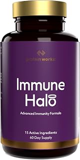 Immune Halo, Vitamins A, B6, B12, C & D3, Selenium, Turmeric, Elderberry, Ginger, Green Tea, Immune System Booster, Science-Backed Formula, Fight Fatigue & Colds, 60 Capsules | Protein Works