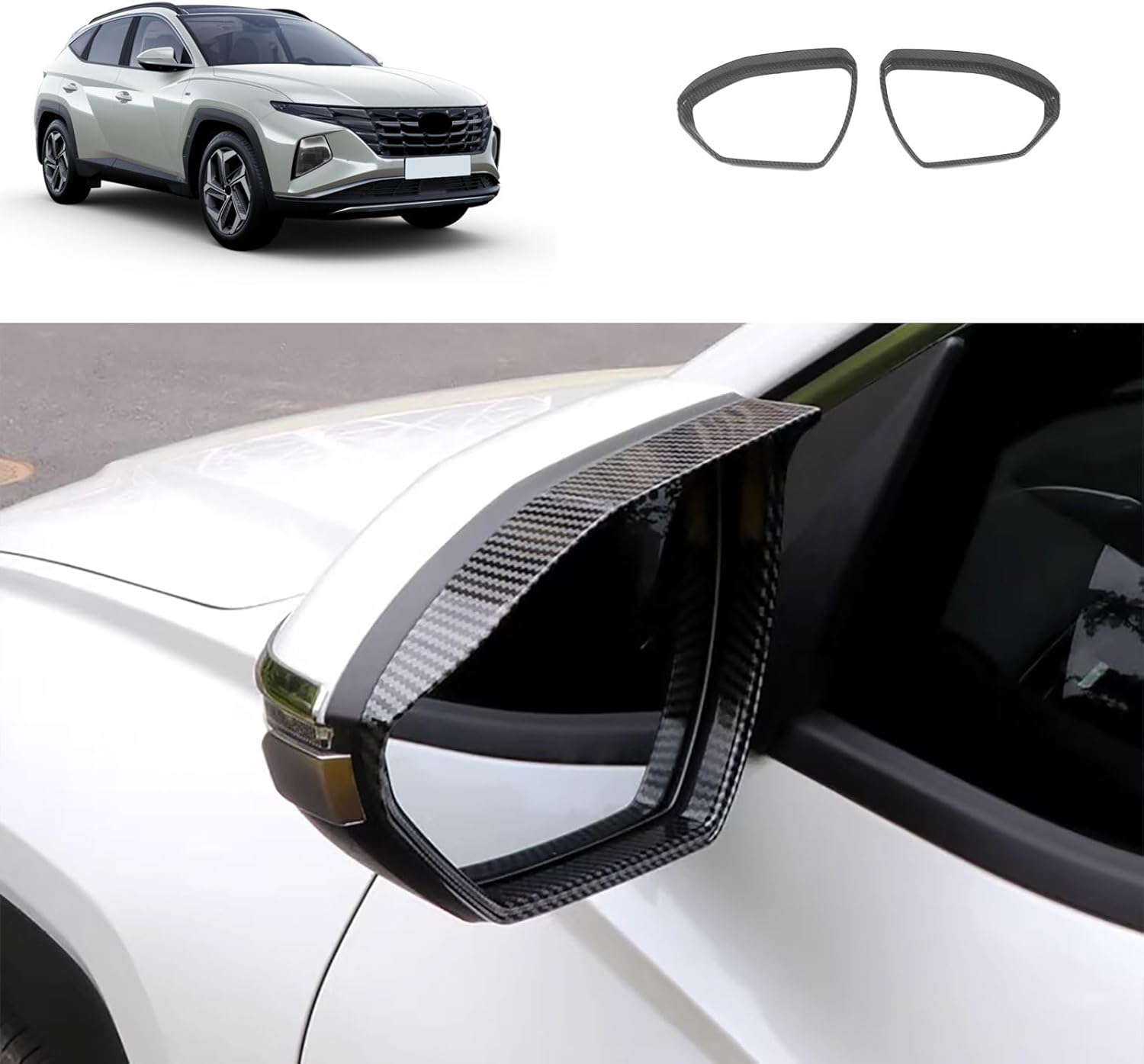 Car Side Mirror Rain Guard Compatible With Hyundai Tucson 2025 2024 2023 2022 Side Mirror Rain Eyebrow Exterior Car Accessories ABS 2PCS(Carbon Fiber Style)