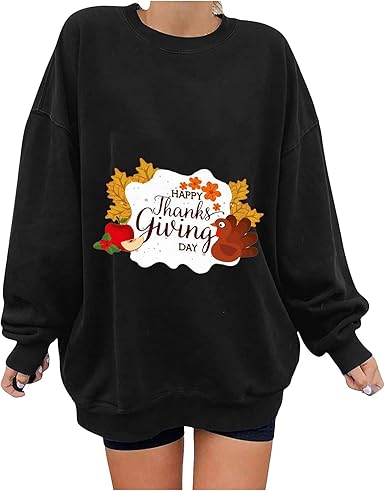 Amazon.com: Women Long Hoodies Women's Thanksgiving Day Loose Fit Top Warm  Soft Casual Sweatshirt Long Sleeve Printed Sweatshirts : Clothing, Shoes &  Jewelry