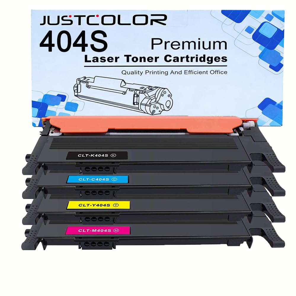 JUSTCOLOR Compatible Toner Cartridge Replacement for Samsung 404S CLT-K404S CLT-C404S CLT-M404S CLT-Y404S Work for Xpress C430W C430FW C480FW SL-C480W SL-C480FN (Black, Cyan, Magenta, Yellow) 4 Pack