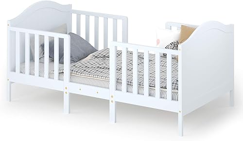 Vista 10 de Costzon Cama convertible 2 en 1 para niños pequeños, cama clásica de madera para niños con 2 barandillas laterales, estribo para mayor seguridad