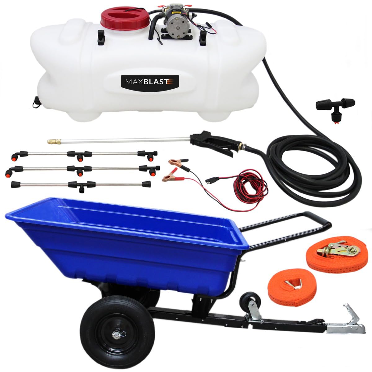 ATV Trailer 295kg Tipping & Sprayer with 6 Nozzle Boom 60L 12V