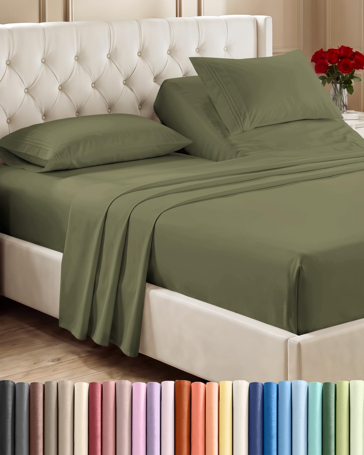 Flex Top Split Head King 4 Piece Sheet Set - Soft &amp; Breathable - Sage Green