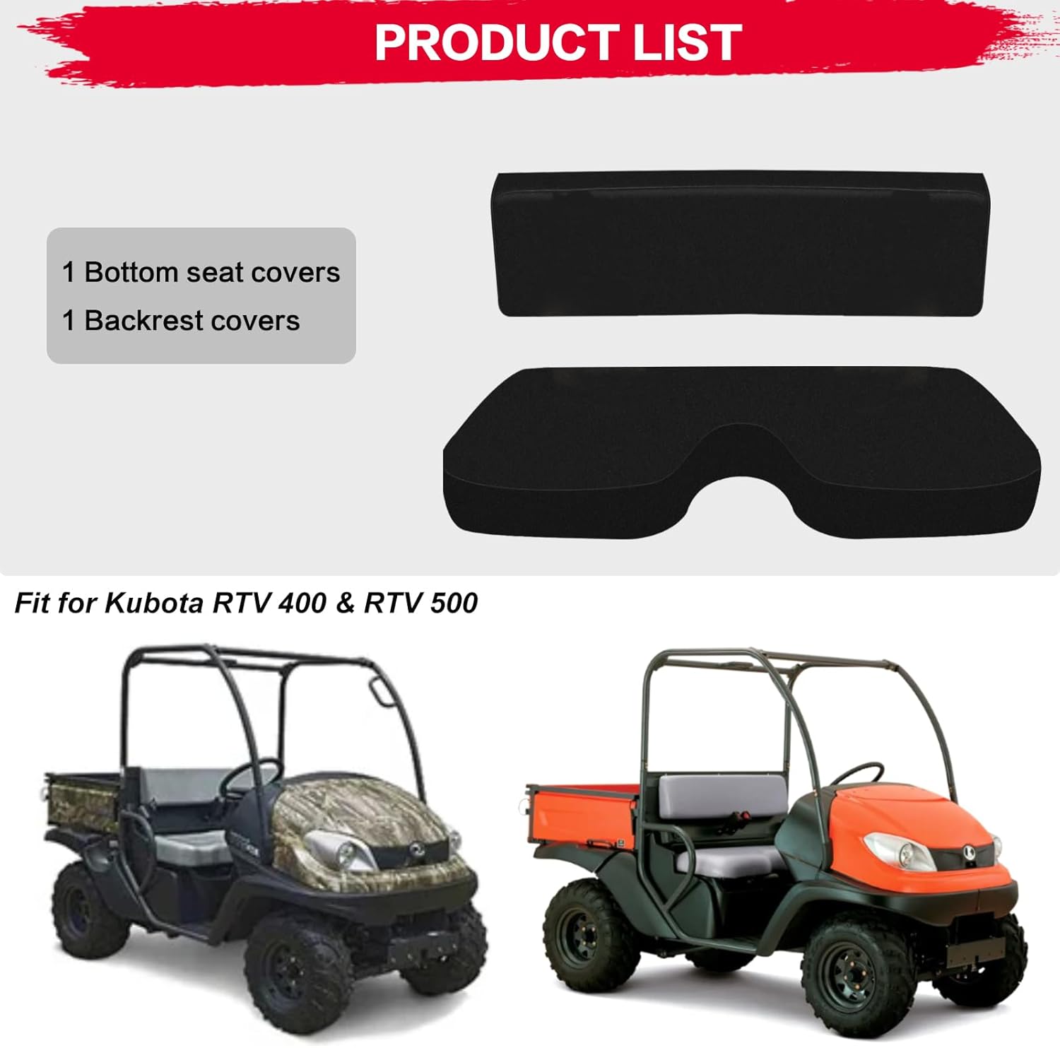 RTV Seat Covers Fit for Kubota RTV 400/500 – 1680D Heavy-Duty Waterproof Seat Covers, Easy Install UTV Seat Protection
