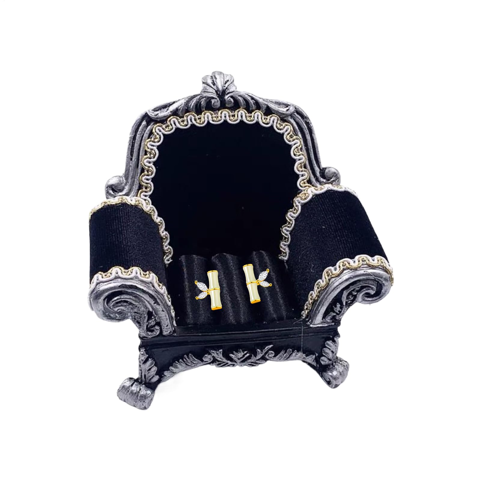 Porte-bague canapé rétro noir en résine miniature pour bague et boucle d'oreille