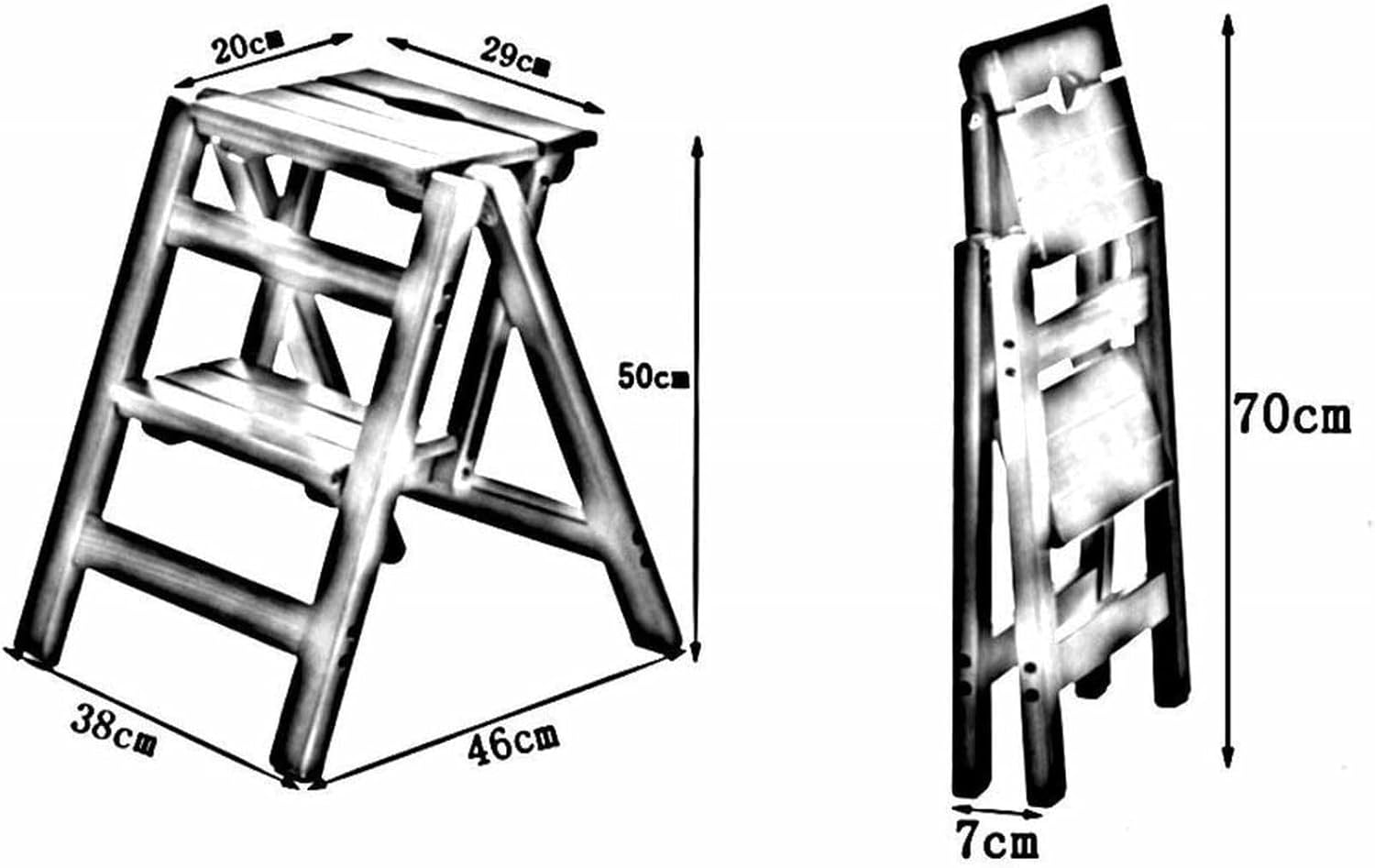 Solid Wood Folding 2-Step Stair Chair Stool - Multifunctional Home Library Step Ladder Wooden Standing Stool for Easy Access and Convenience