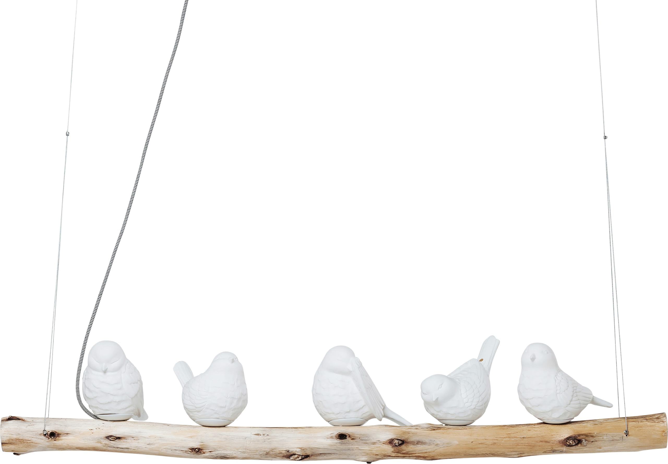 Kare Design Pendant Lamp Animal Dining Birds, White, Porcelain, Solid Wood, Height Adjustable, Living Room, Bedroom, Dining Room, Without Light Source, 120x120x15 cm (H/W/D) [Energy Class A]