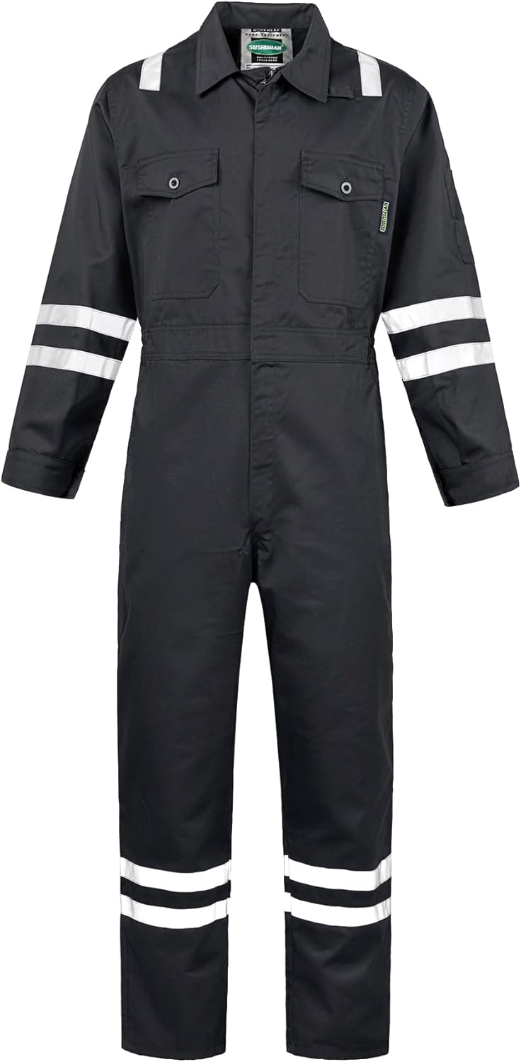 SUSHIMIAN Men's Work Coverall High Visibility Overalls Mechanics Coveralls Workwear Jumpsuit with Multi Pockets