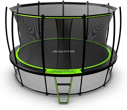 JumpFlex Hero Round Outdoor Backyard Trampoline with Net Safety Enclosure and Ladder - Heavy-Duty Jumping Trampoline Play Equipment for Family