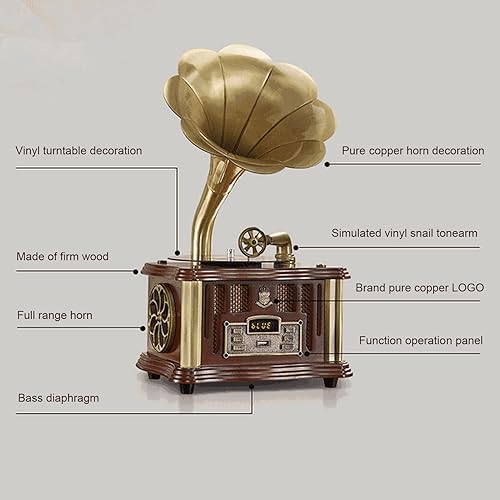 Miniatura 2 de Altavoz Bluetooth de gramófono vintage, tocadiscos retro para control remoto con 2 bocinas de alta fidelidad de frecuencia completa, Bluetooth, USB,