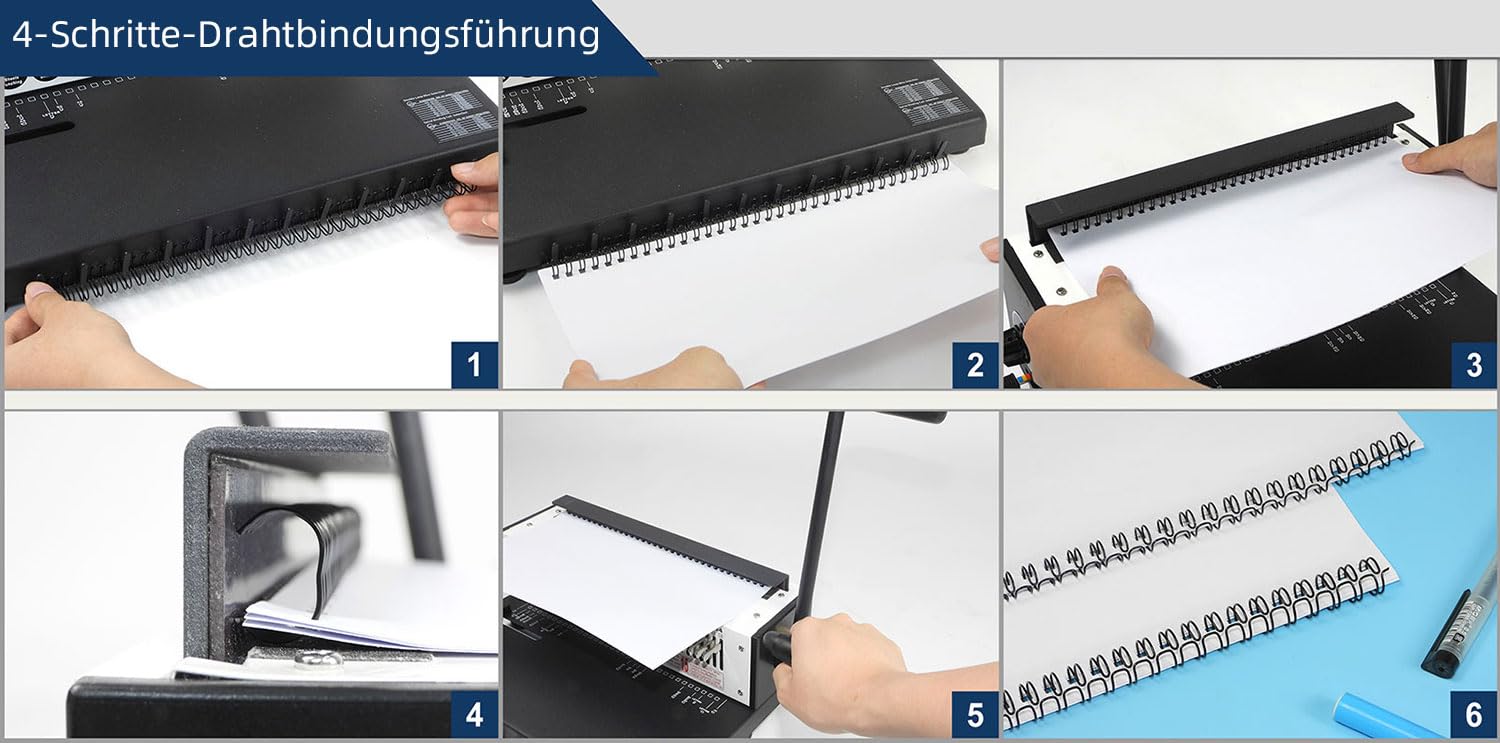 RAYSON Drahtbindegerät, 34 Löcher, 130 Blatt, TD-1500B34 | Robuste Metallkonstruktion, 34 Herausnehmbare Stanzmesser, Kostenloses Bindematerial im Lieferumfang enthalten