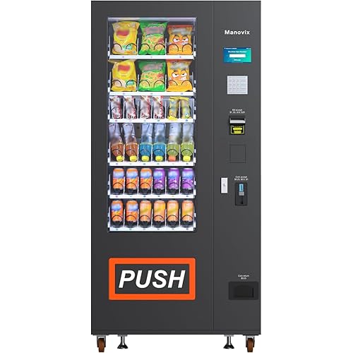 Large Snack and Beverage Combo Commercial Vending Machine,36 Slots Refrigerated Cold Drink Sodas Vending Machine for Business with Bill & Coin Acceptor, Black and Orange,Caster Design