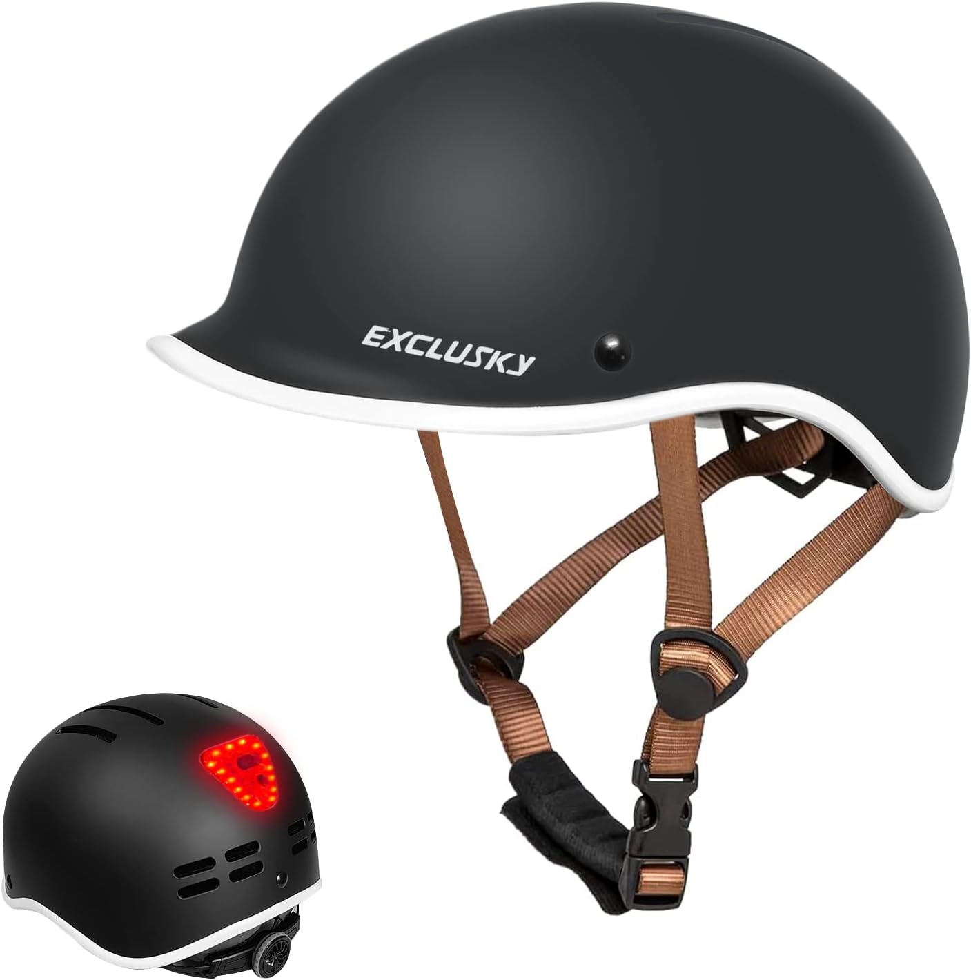 Exclusky Bike Helmet with USB Rechargeable Rear Light, Adult Cycle Helmet for Men Women, Adjustable Urban Commuter Helmet Bicycle Scooter Skateboard Helmet Size 56-61cm