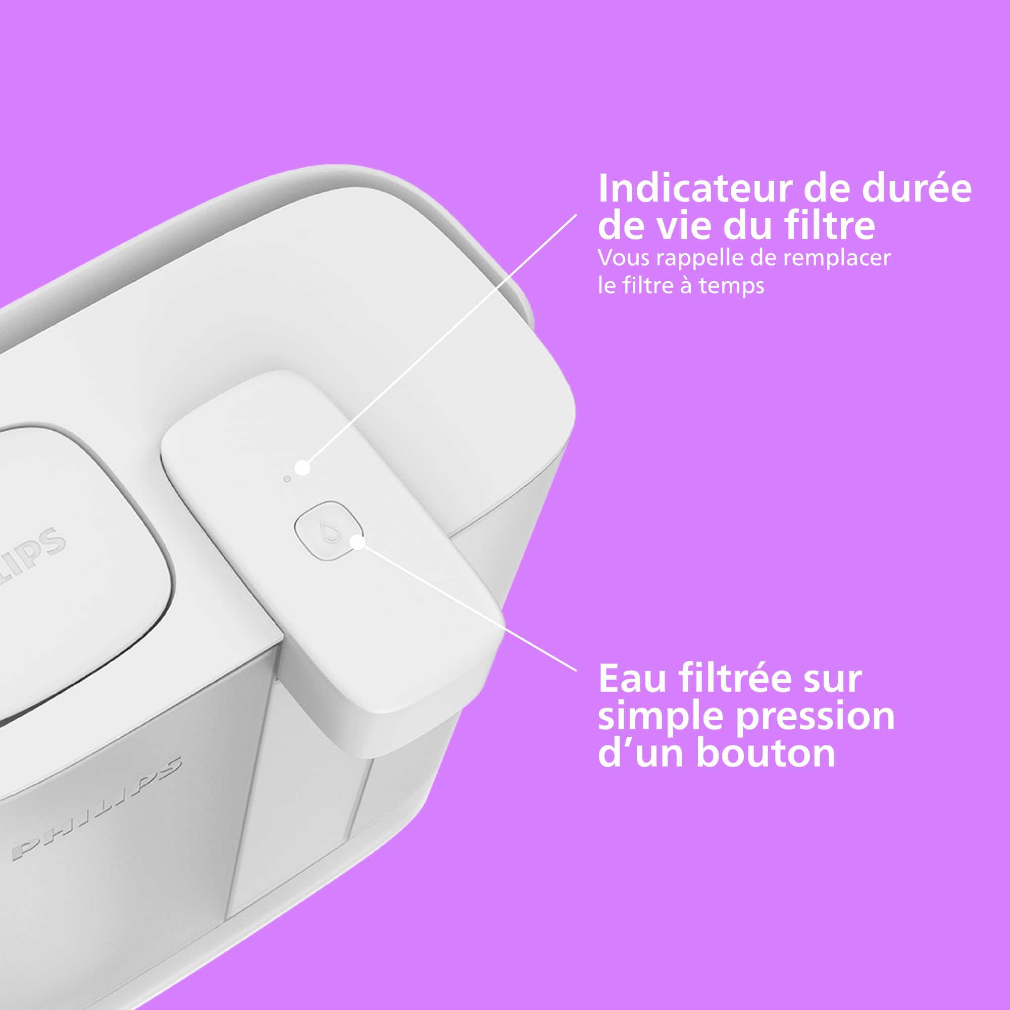 Philips Water Distributeur d’eau filtrée à la demande (3L) – Eau fraîche et propre, 3x filtre Taste+ améliorant le goût et réduisant les impuretés, sans BPA