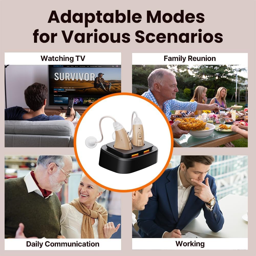 Hearing Aids for Seniors Rechargeable with Noise Cancelling No Whistling, Hearing Amplifier with Volume Adjustment and Noise Reduction, BTE easy to operate